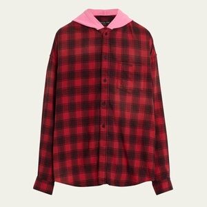 Balenciaga Faded Buffalo Check Flannel Red Black Pink Men’s Size 4/XL